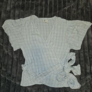 Billabong Blue Plaid Wrap Blouse